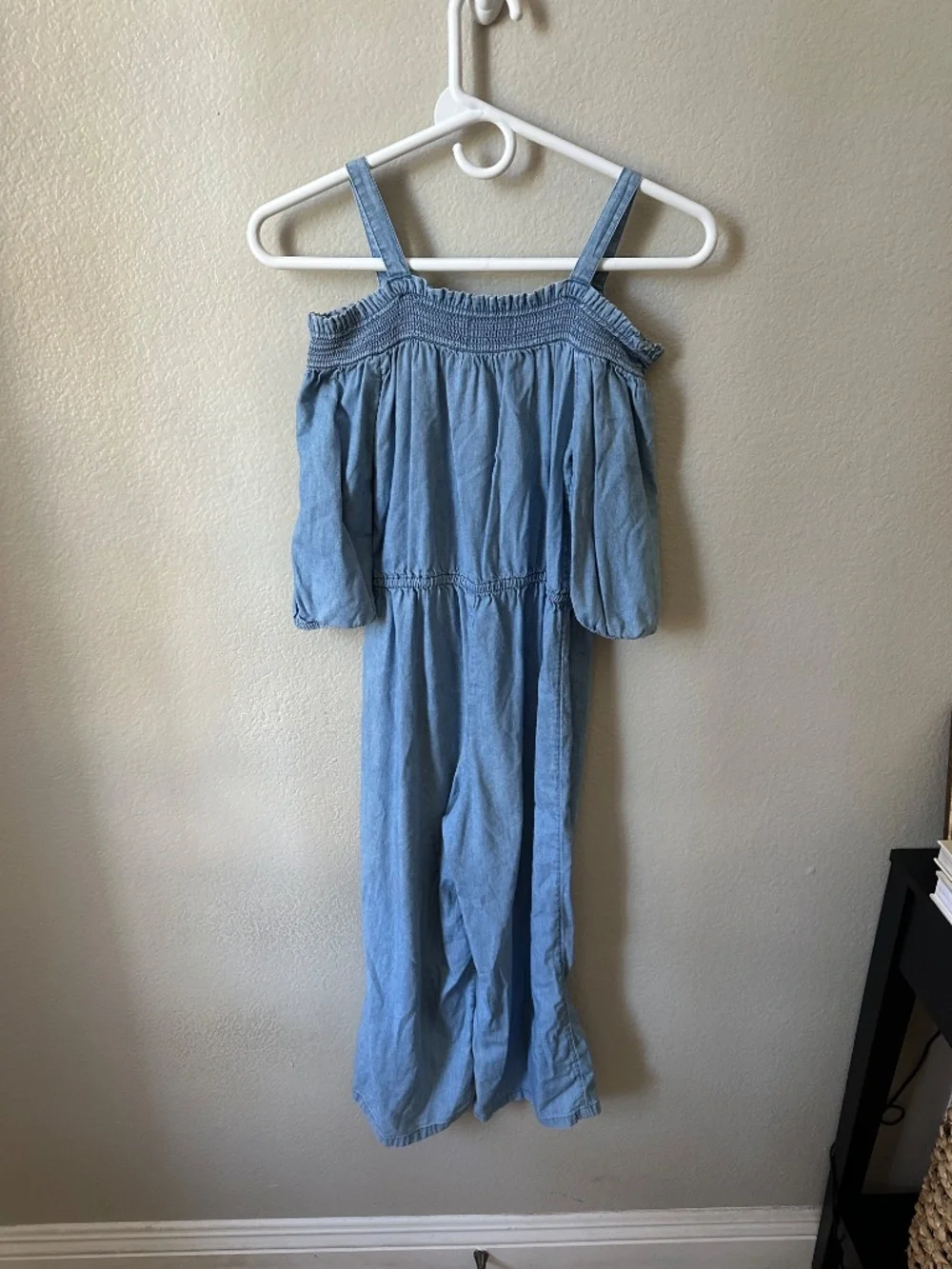 Old Navy Light Blue Embroidered Cold-Shoulder Jumpsuit- Large (10/12)